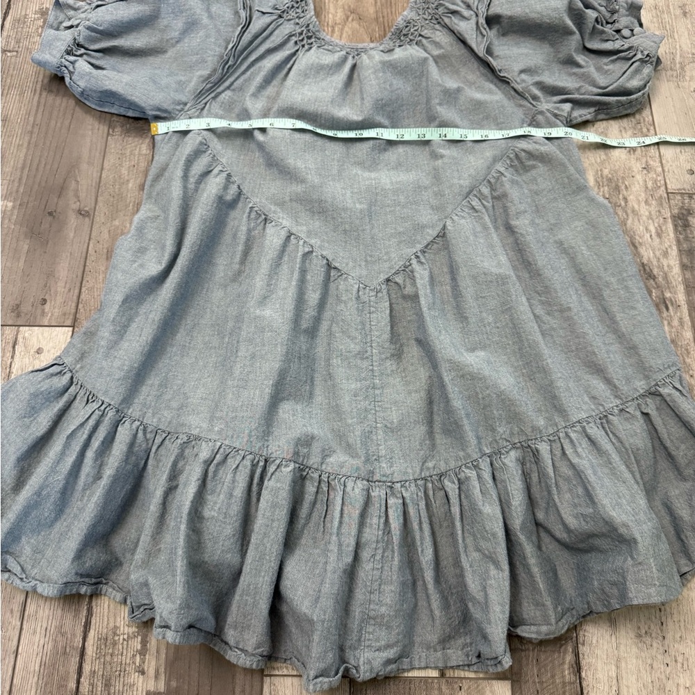 Free People Amelie Denim Chambray Mini Baby Doll Ruffle Dress Boho XS - Picture 10 of 11